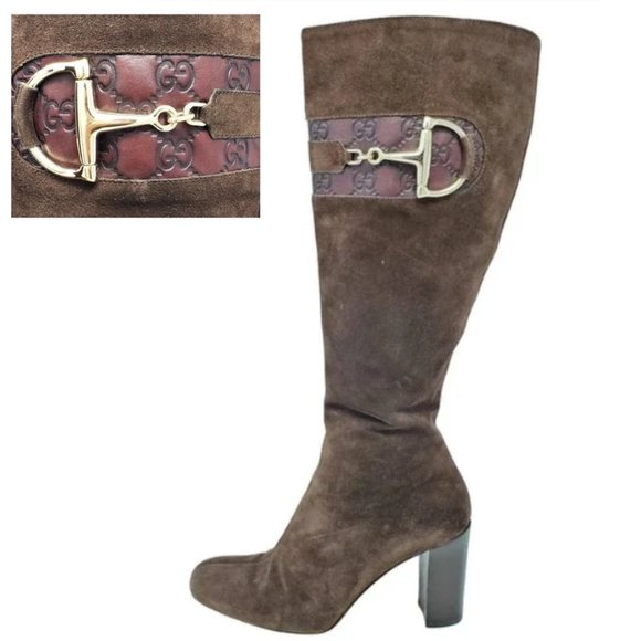 Gucci Shoes - Gucci GG Logo Horsebit Guccissima Monogram Knee High Boots Brown Leather EU 39.5